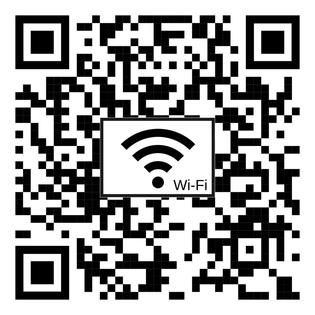 Ασπρόμαυρος κωδικός QR δείγματος με τα τρία τετράγωνα εντοπισμού στις γωνίες και λευκό περιθώριο